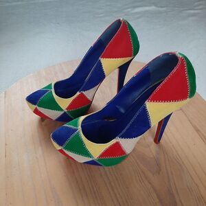 Shiekh Colorblock Velvet Stitch Heels Size 6 1/2